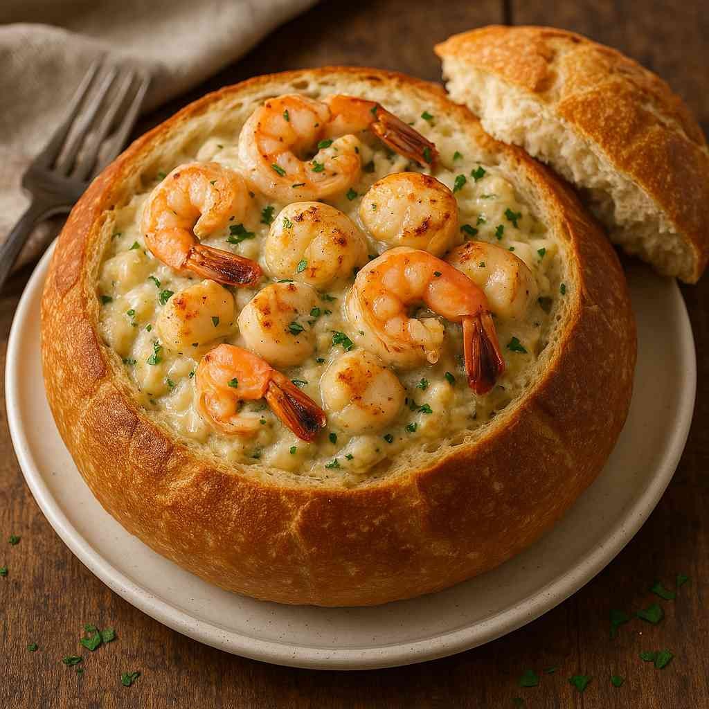 Stuffed Seafood Bread Bowl Recipe (Cheesy, Creamy & Loaded with Flavor)